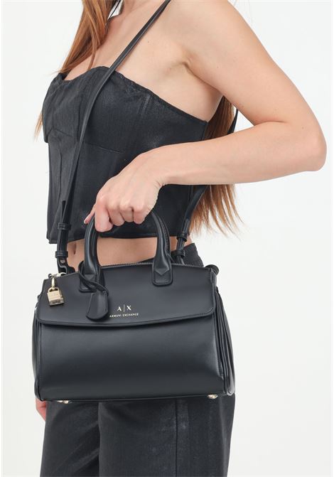 Black women's shoulder bag with logo and padlock ARMANI EXCHANGE | 9491624F77900020